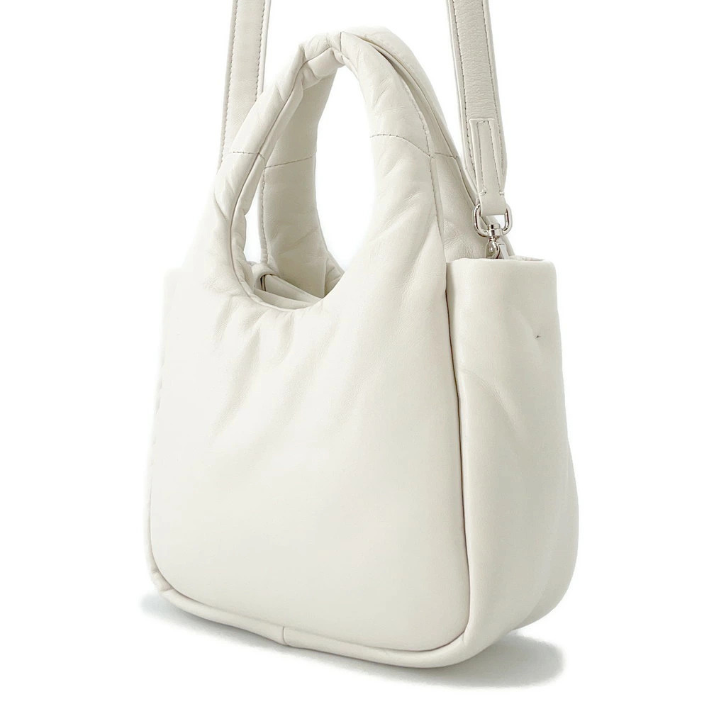Prada Soft Leather White Handbag Logo Nappa Bag Shoulder Triangle